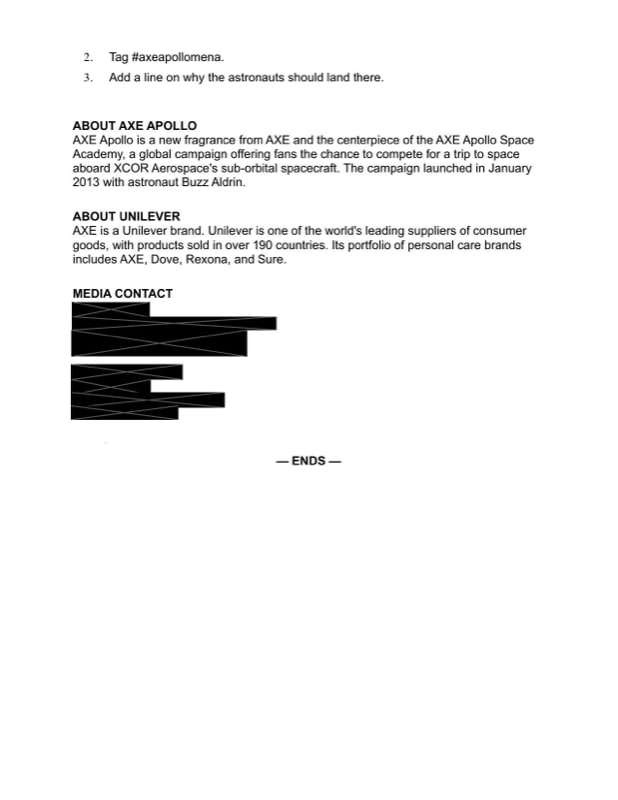 Page 2 of the AXE Apollo press release.