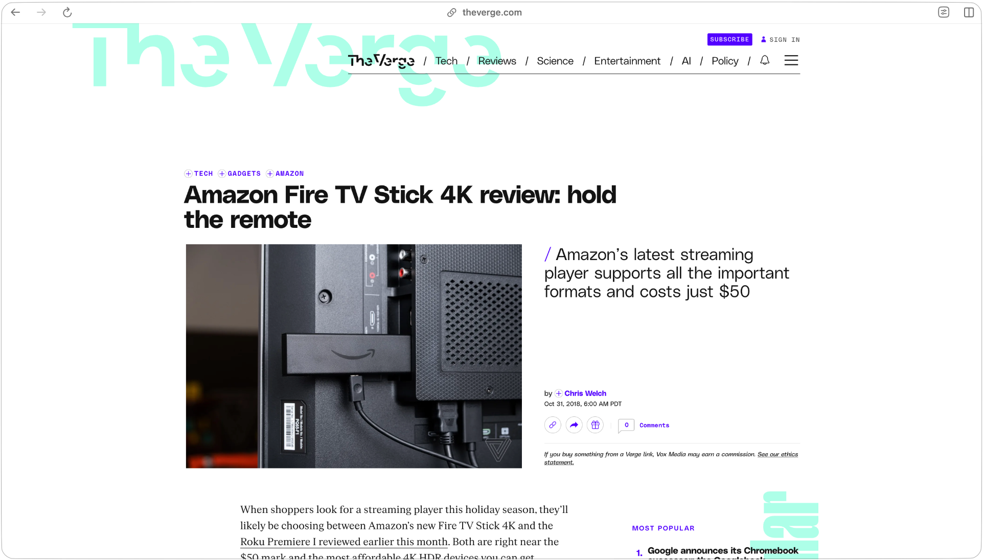 A Verge review of Amazon Fire TV Stick 4K.