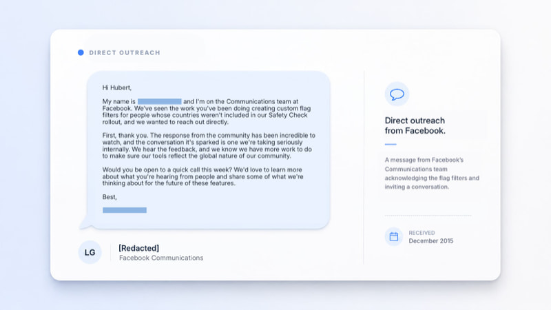 Mocked-up message representing direct outreach from Facebook communications.