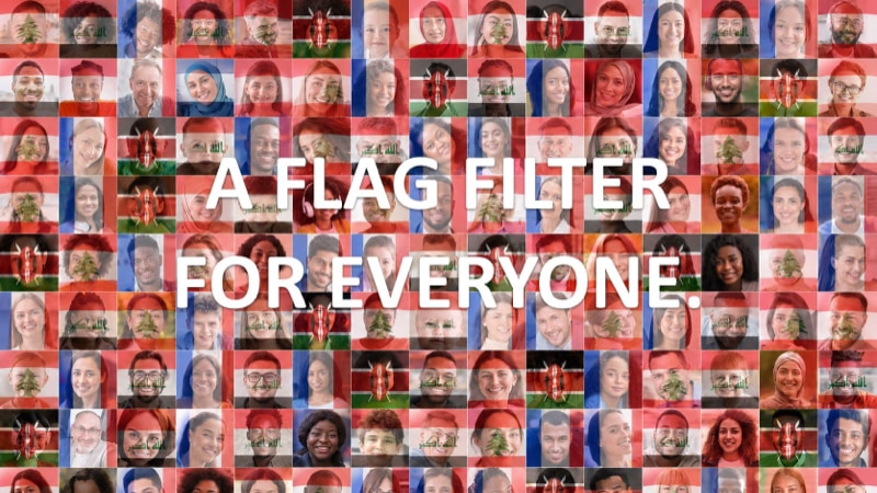 Grid of portrait photos with different national flag overlays.