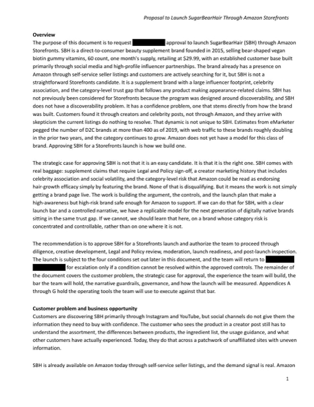 Page 1 of the SugarBearHair launch plan.
