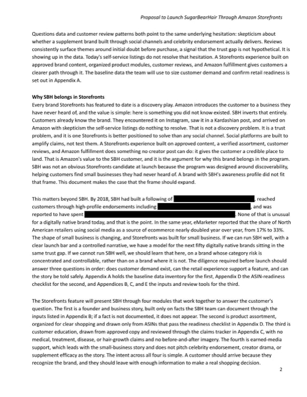 Page 2 of the SugarBearHair launch plan.