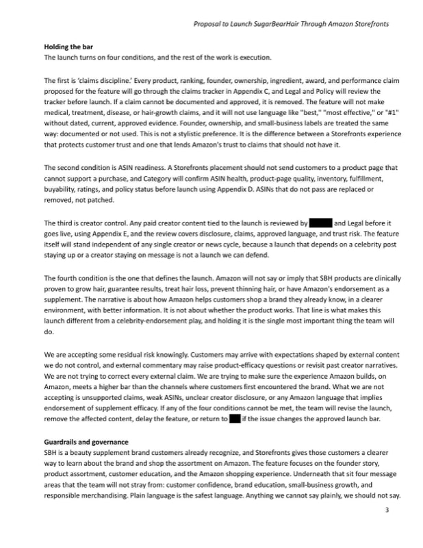 Page 3 of the SugarBearHair launch plan.