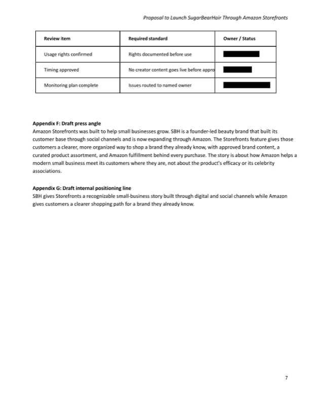 Page 7 of the SugarBearHair launch plan.