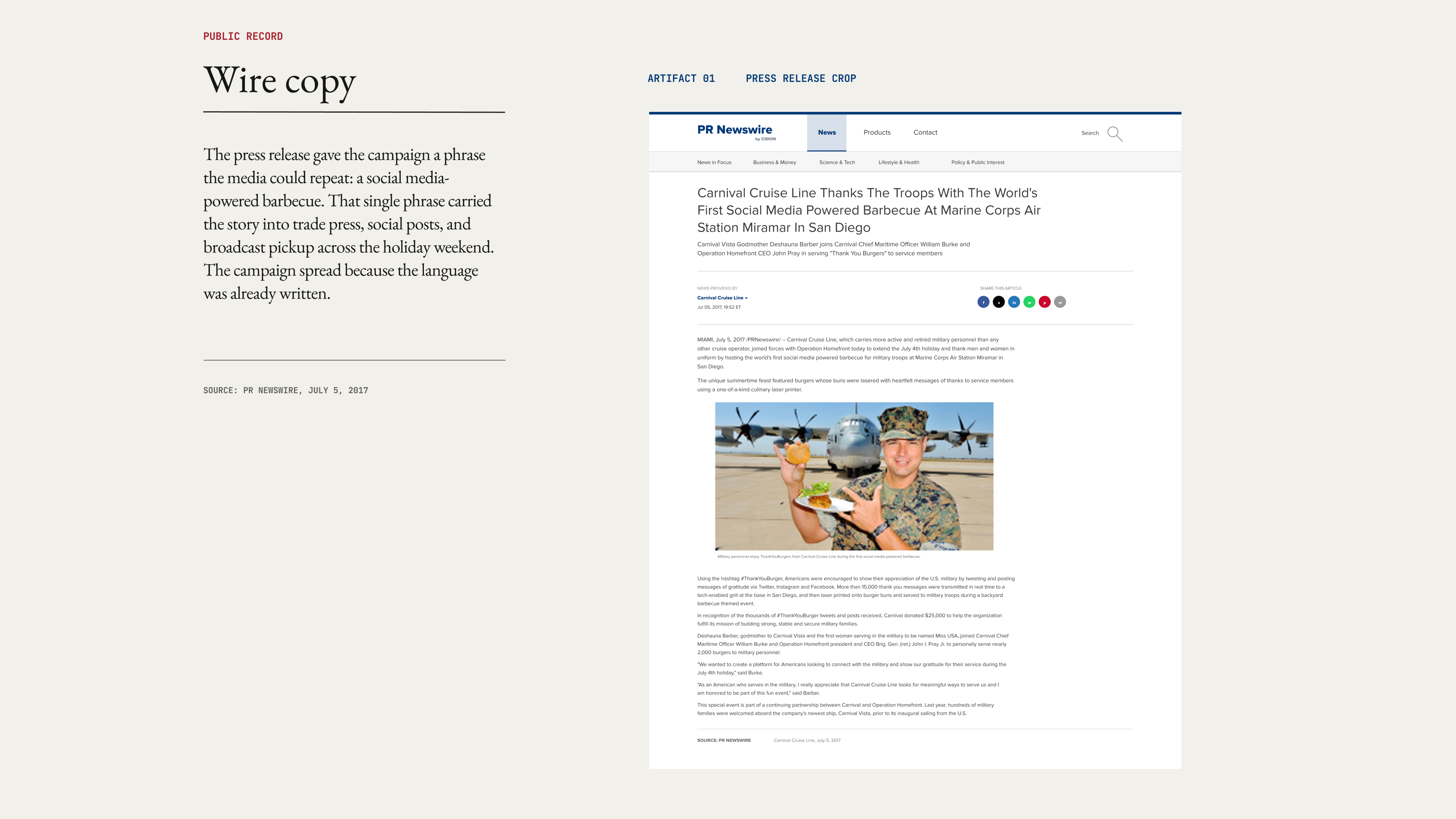 Case study board showing the PR Newswire release and the Wire copy narrative